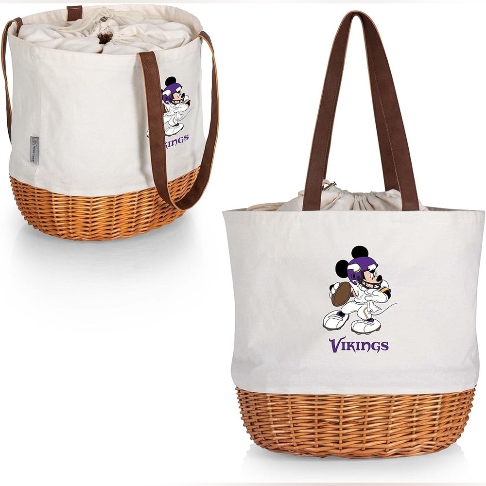 Picnic Time NFL x Mickey Vikings Coronado Canvas and Willow Basket Tote